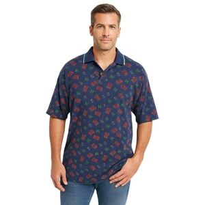 🏌️‍♂️ Chip Beck Collection Vintage Golf Print Polo Shirt 2XL Blue Retro 90s